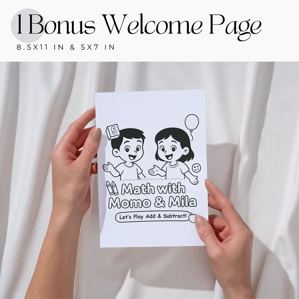 Thumbnail: Kids math workbook page featuring Momo and Mia characters