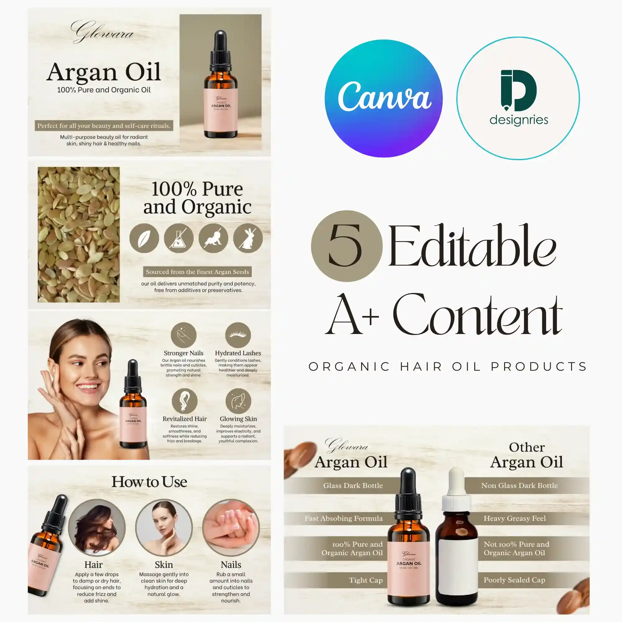 Amazon A+ content Canva template for hair oil product listings