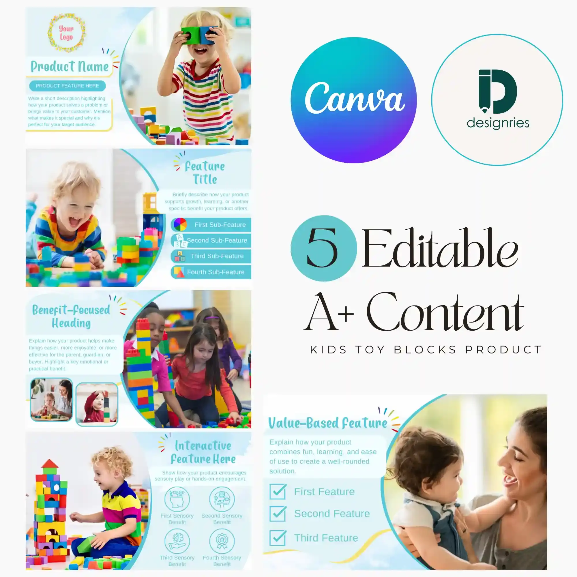 Kids products Amazon A+ Content Canva template by Designries