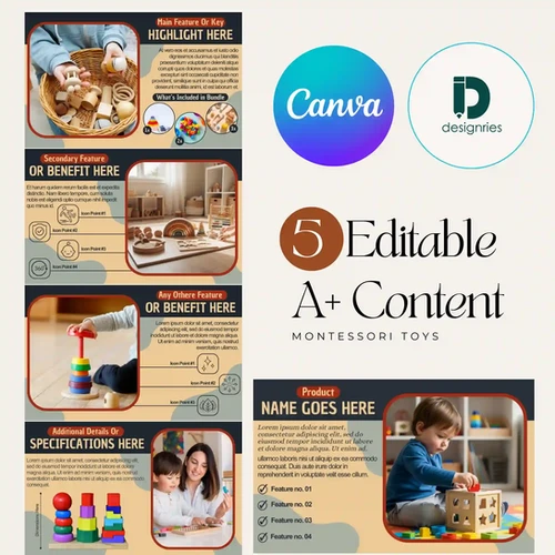 Montessori Toys Amazon A Plus Content Template | Editable Canva A+ ...