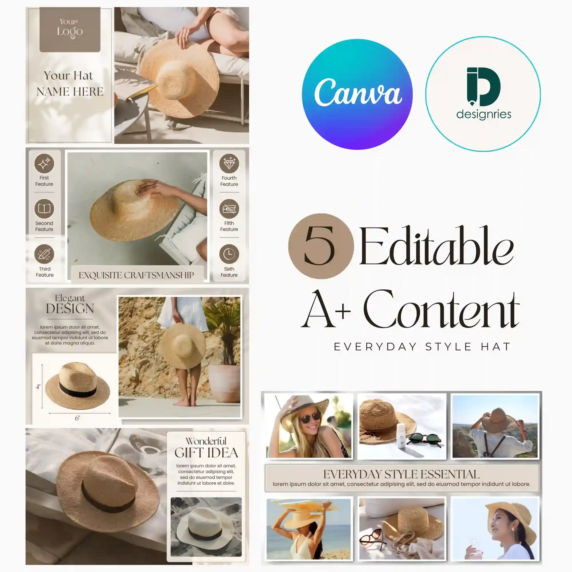 Amazon A+ Content template for hats editable in Canva
