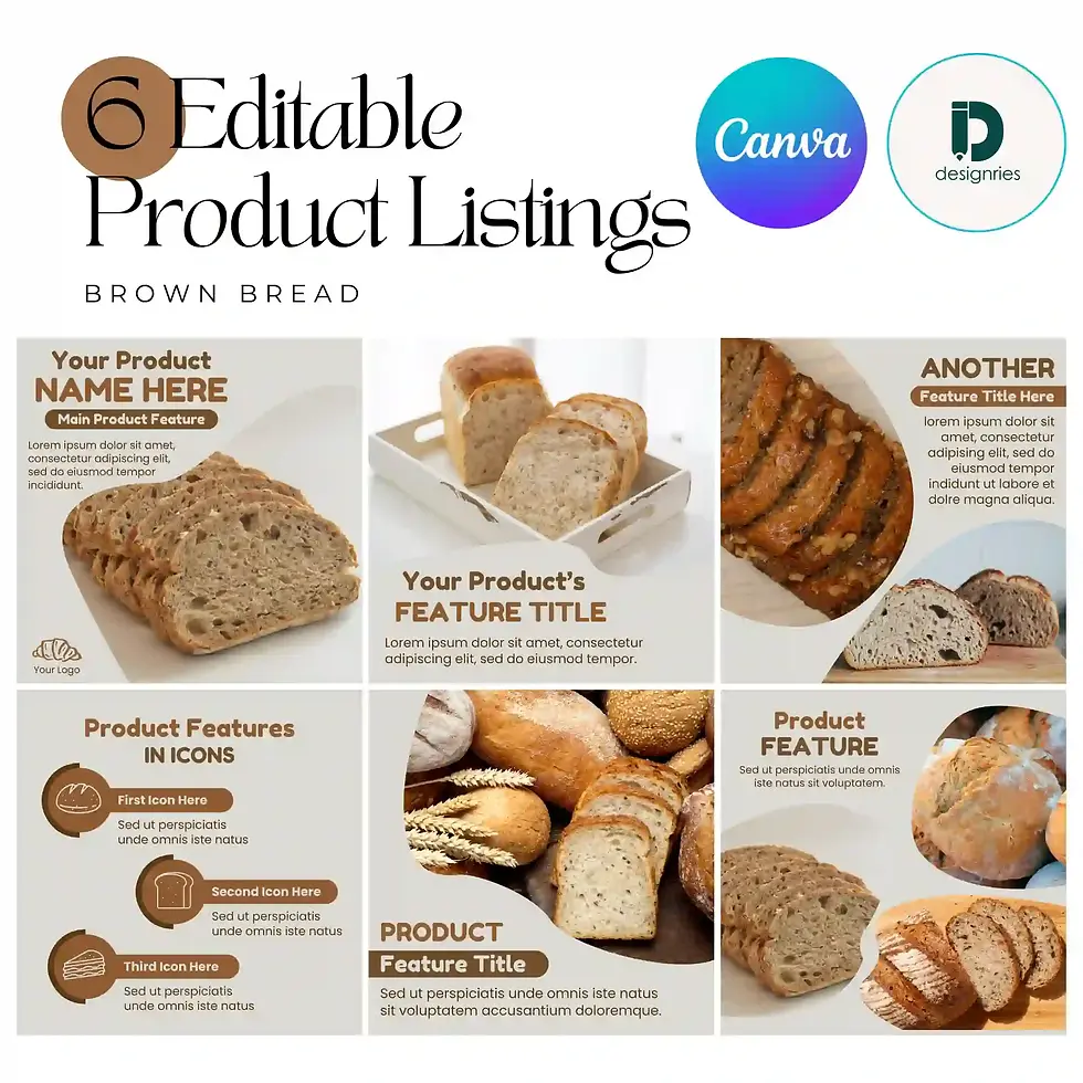 food product listing canva template for bread and bakery