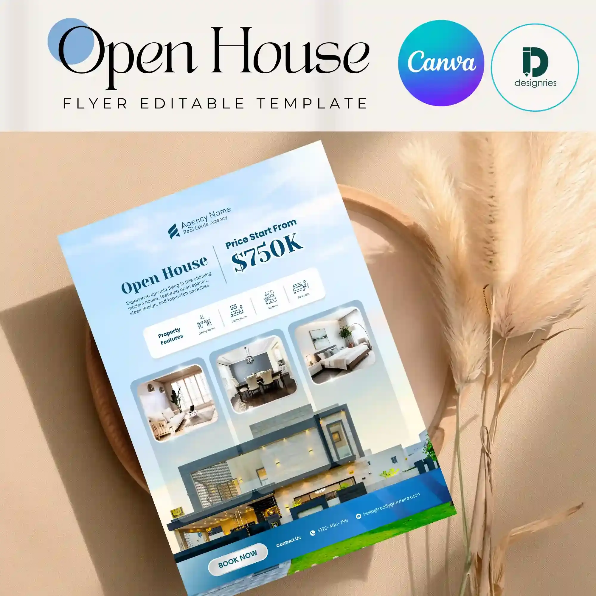 Open house flyer Canva template for real estate marketing