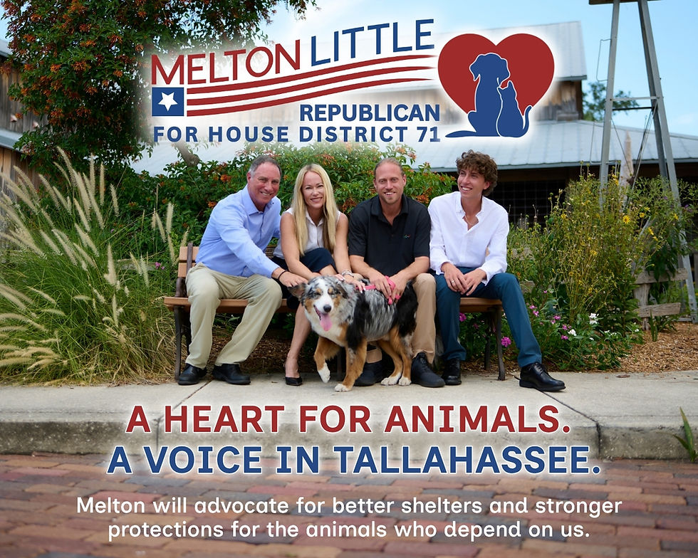 Melton Little with his wife, two sons, and their dog supporting better animal shelter conditions in Manatee County