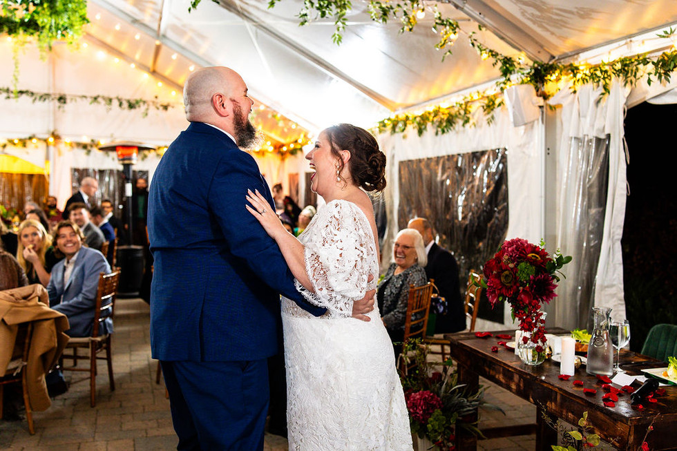 bride and groom dancing at Tyler Arboretum in Media, Pennsylvania