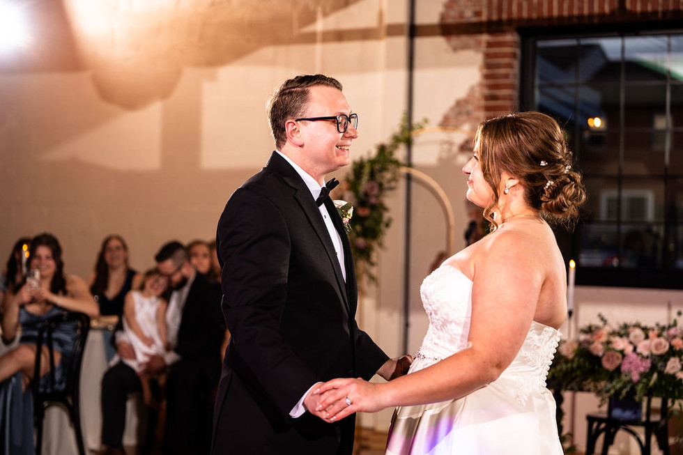 bride and groom dancing at Lincoln Shoe Co.  in Lititz Pennsylvania