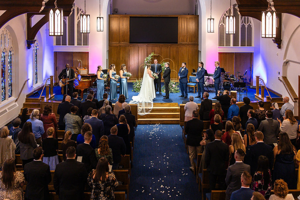 overhead view of a wedding on the altar of Lititz Trinity in Lititz Pennsylvania