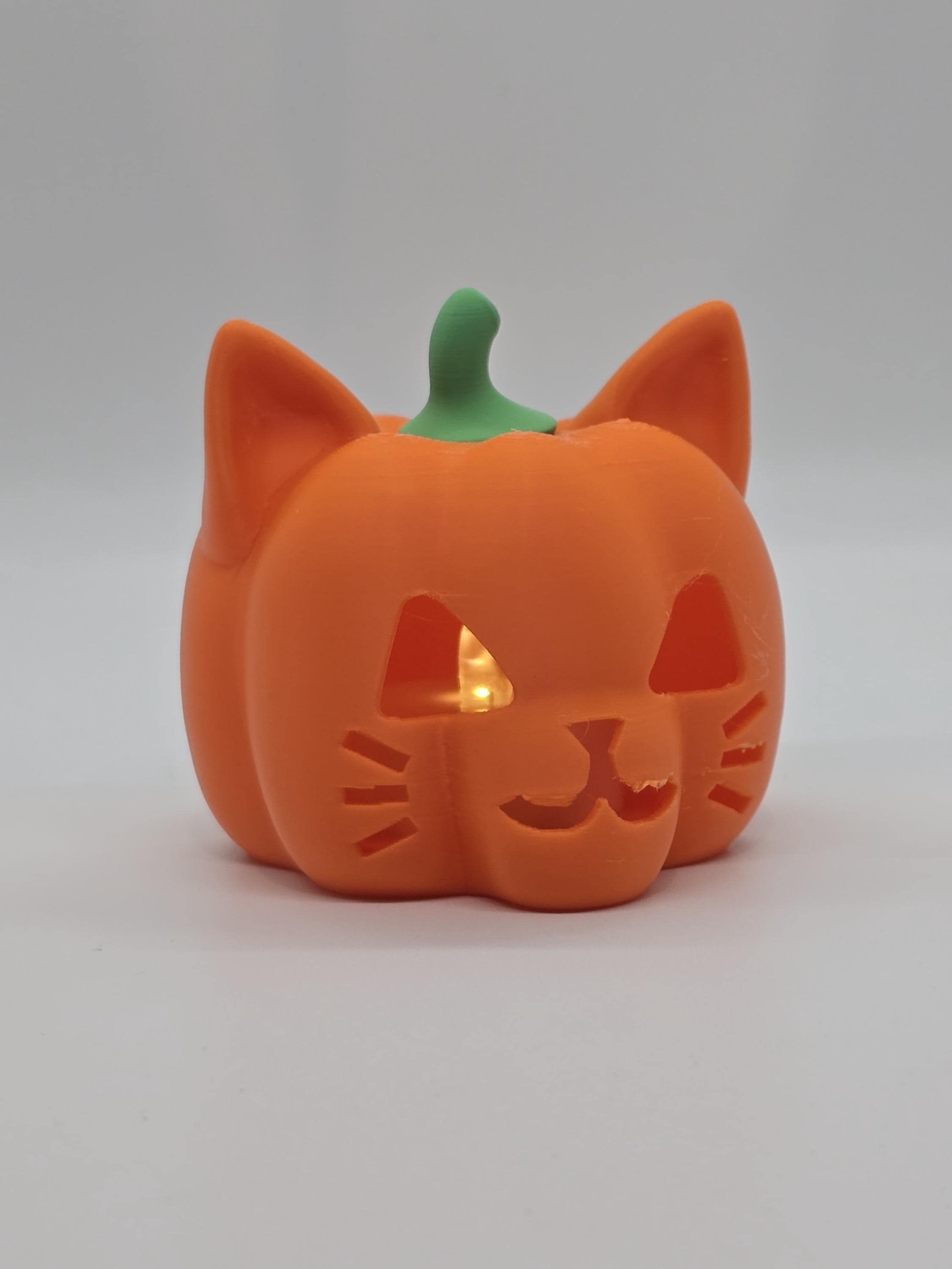 Cat-o-lantern – 3D Printed Cat Pumpkin Tea Light Holder | Halloween Décor & Cat Lover Gift