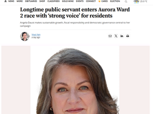 From AuroraToday - "Longtime public servant enters Aurora Ward 2 race with ‘strong voice’ for residents"