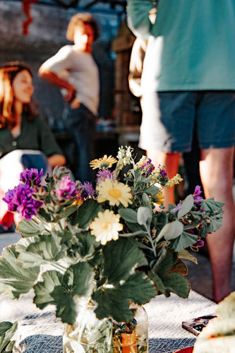 Beautiful jar of hand-picked flowers from Vivenda Felicidade garden in Sintra, Portugal