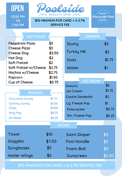 Snack Bar Menu