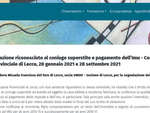 DIRITTO DI ABITAZIONE DEL CONIUGE SUPERSTITE E PAGAMENTO IMU - Commissione Tributaria Lecce