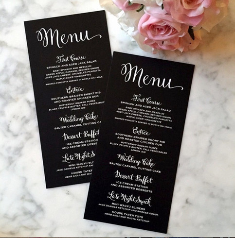 White ink on black paper menu