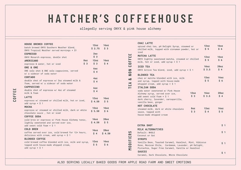 Hatcher's Coffeehouse MENU