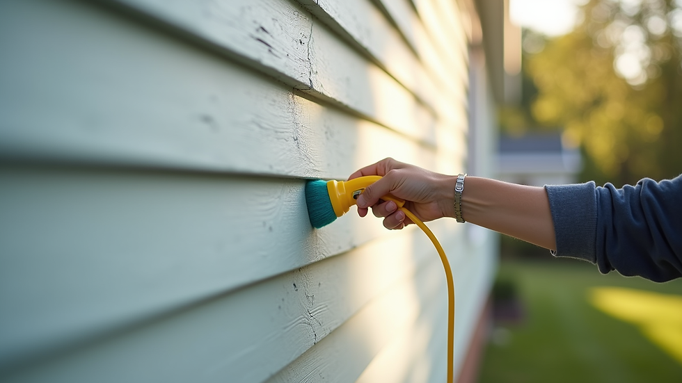 Close-up view of eco-friendly detergent being applied to a house siding