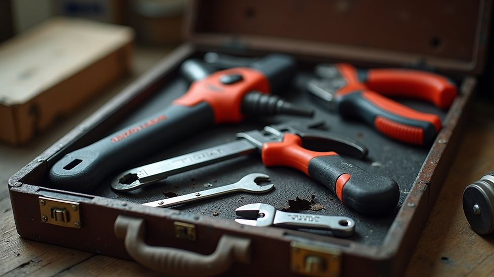Eye-level view of a toolbox with essential home repair tools