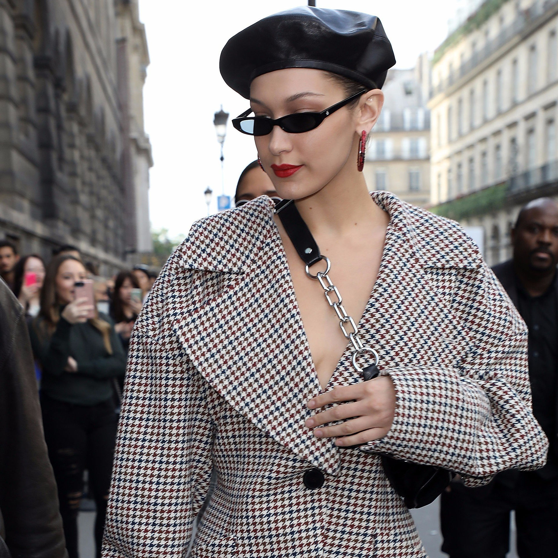 Bella-Hadid-Wearing-Blazer-Biker-Shorts-Paris