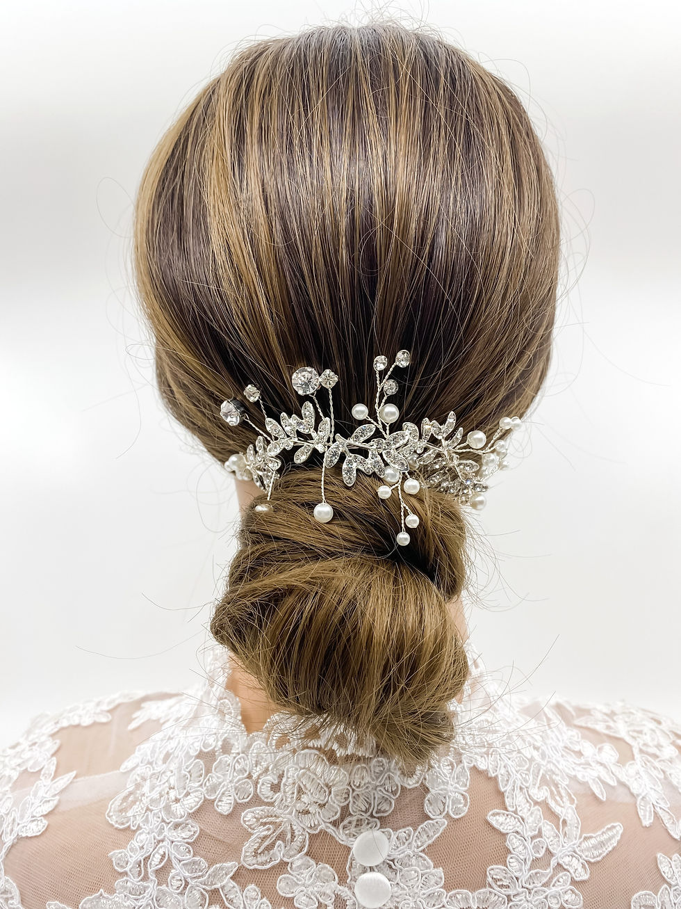 Thumbnail: silver pearl and crystal hair vine