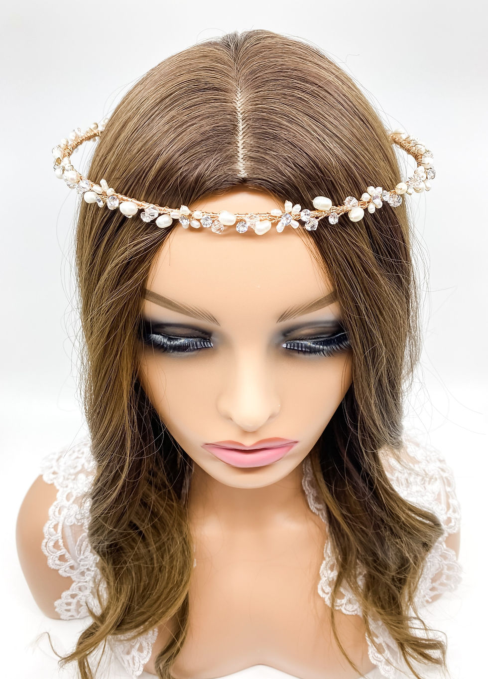 Thumbnail: rose gold crystal pearl stefana