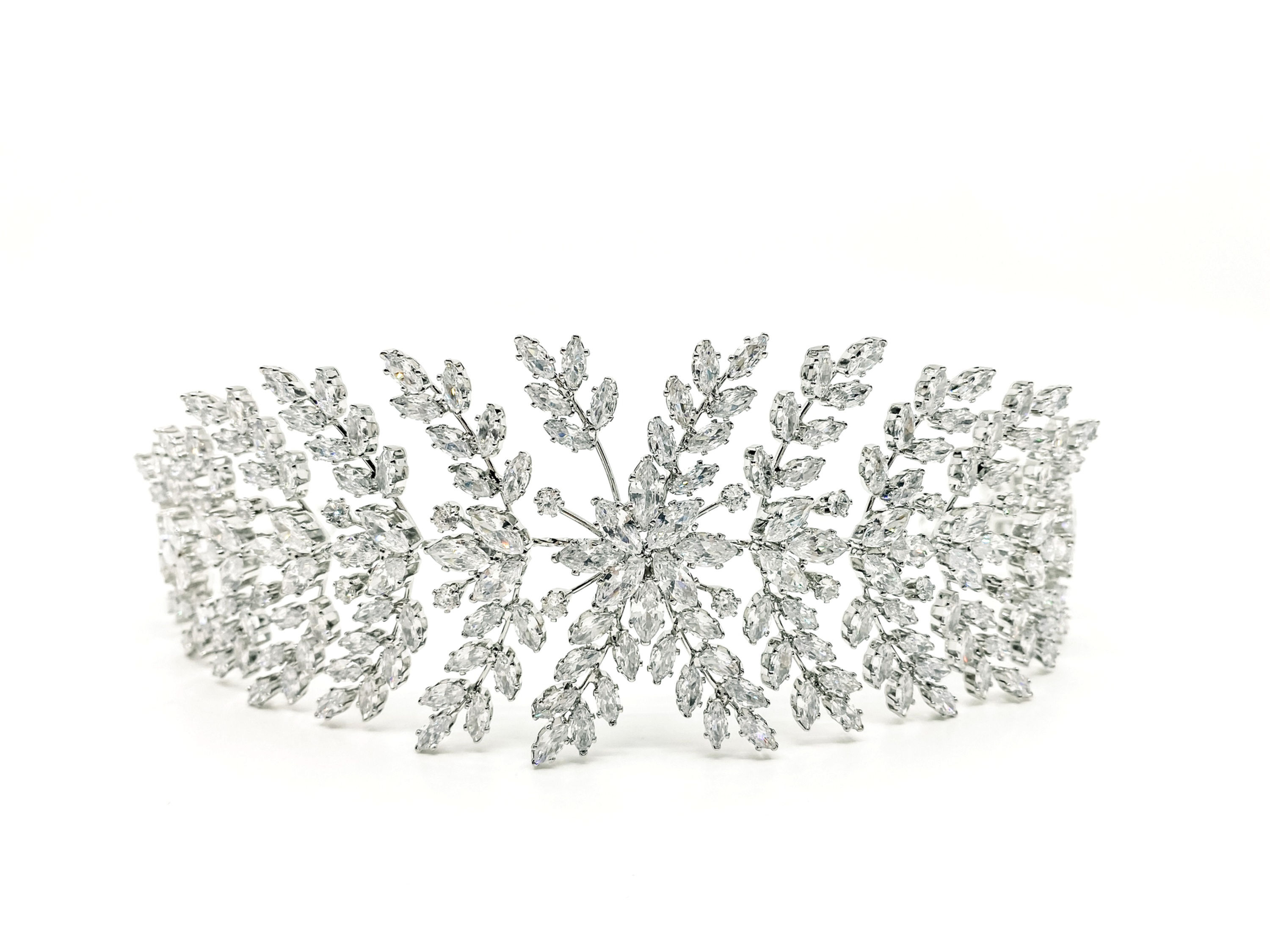Floral crystal silver bridal headpiece