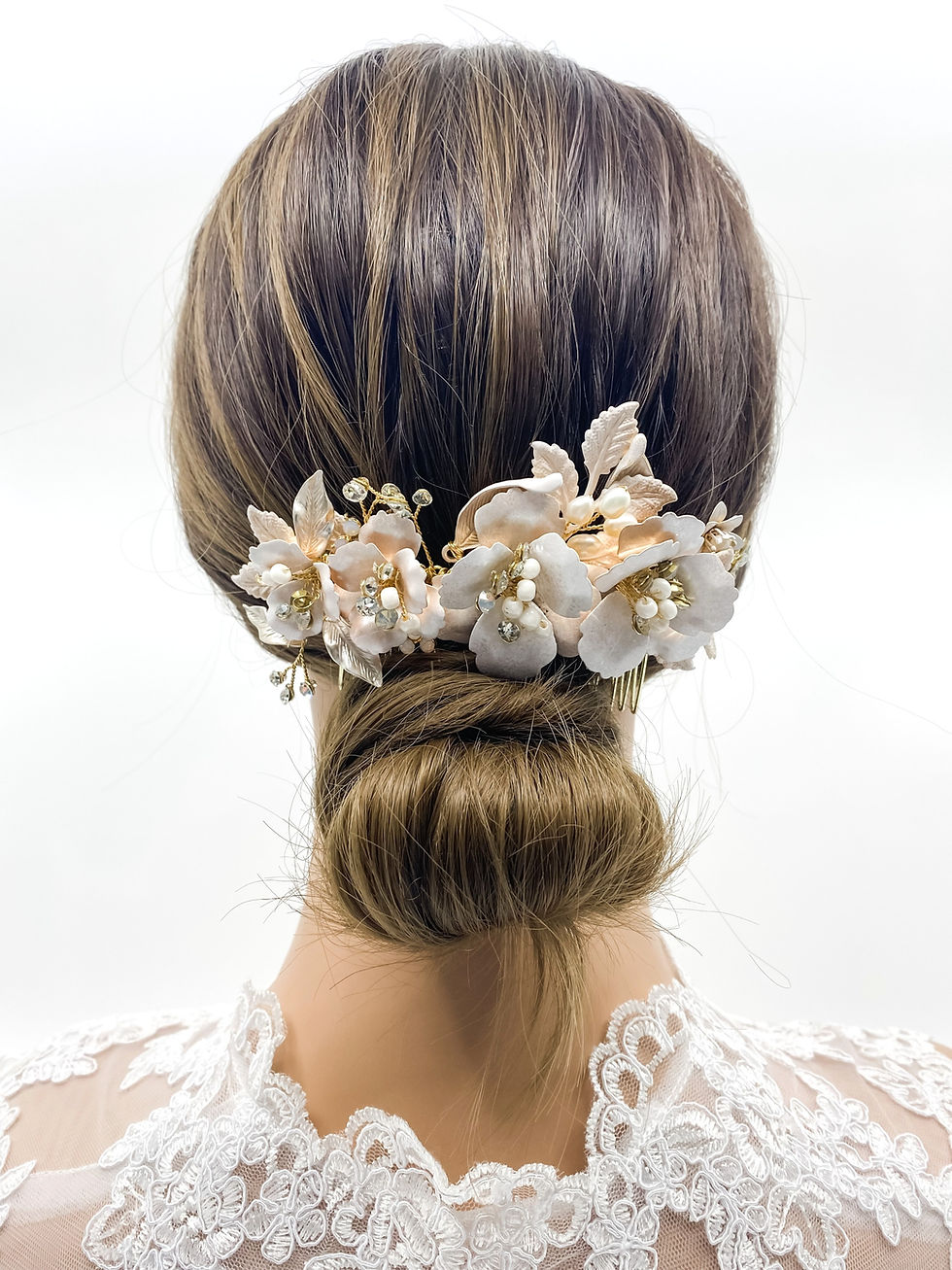 Thumbnail: Gold floral blush bridal headpiece