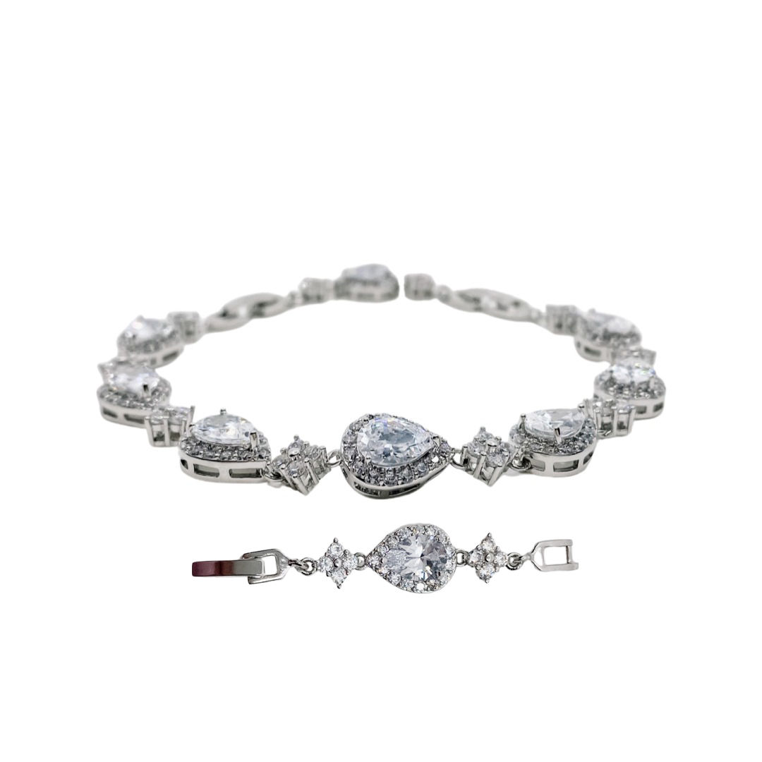 silver teardrop crystal bridal bracelet