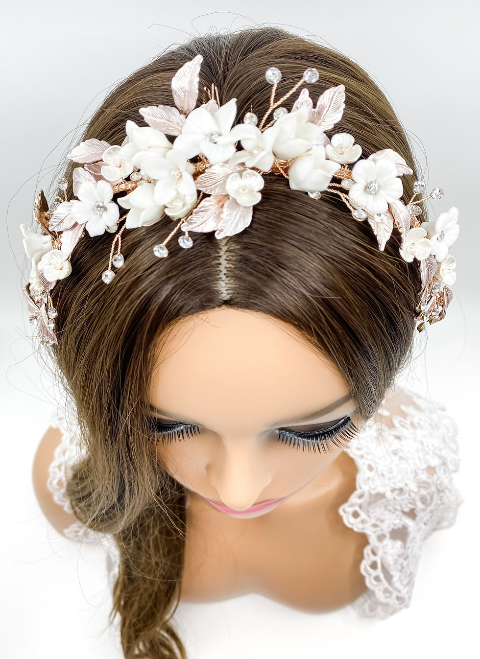 Rose gold floral bridal headband