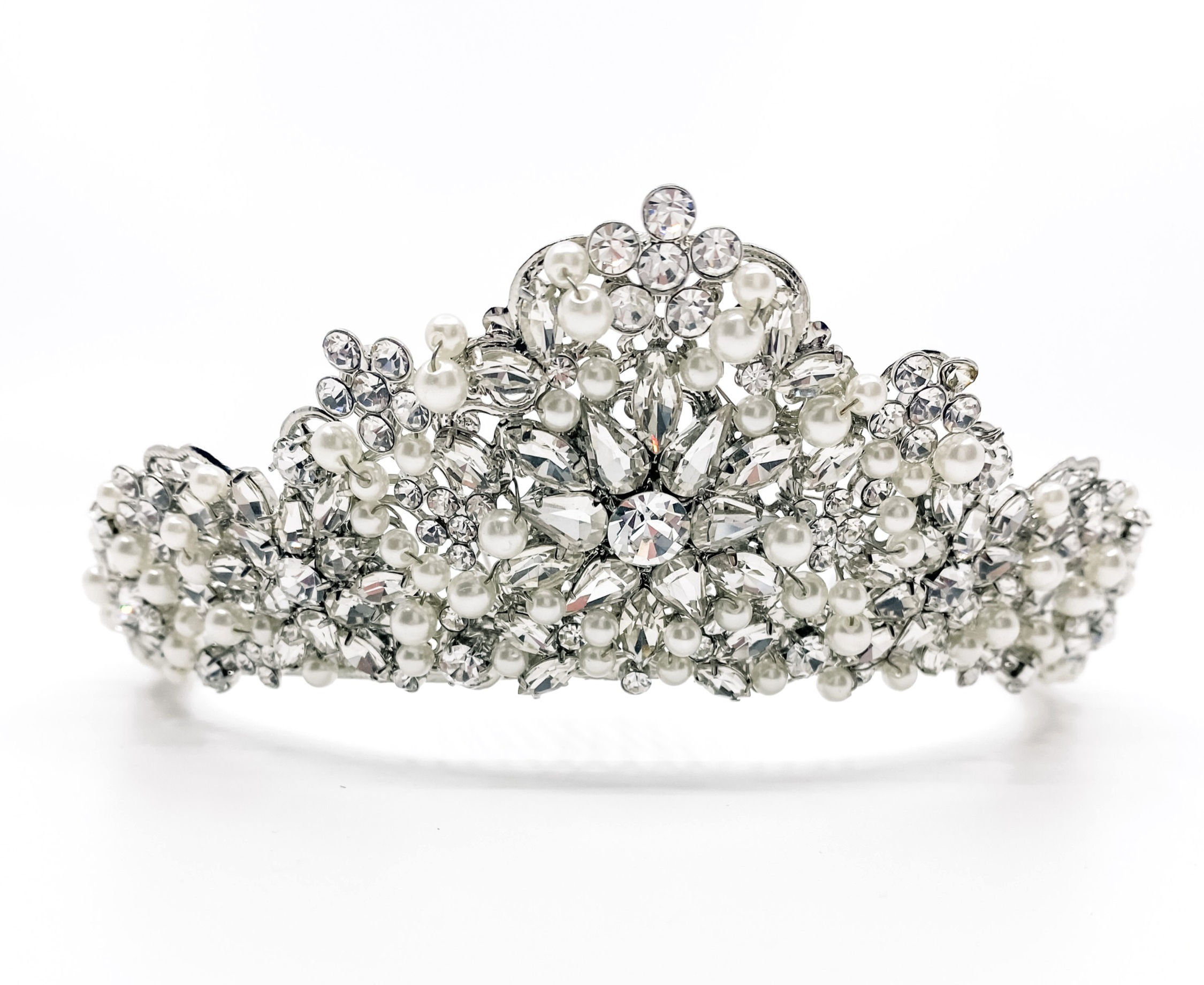 Silver Crystal and Pearl Bridal Crown