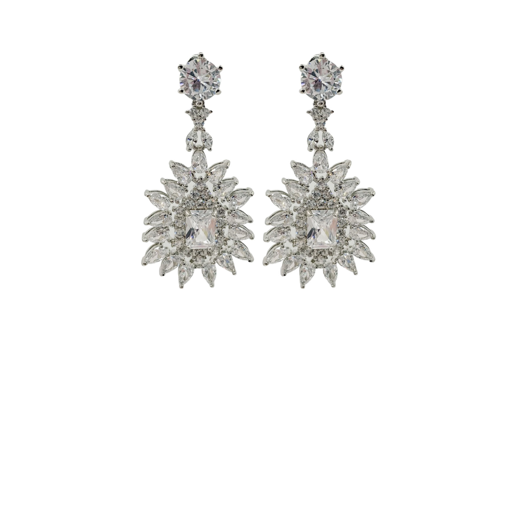 Silver square crystal statement bridal earrings