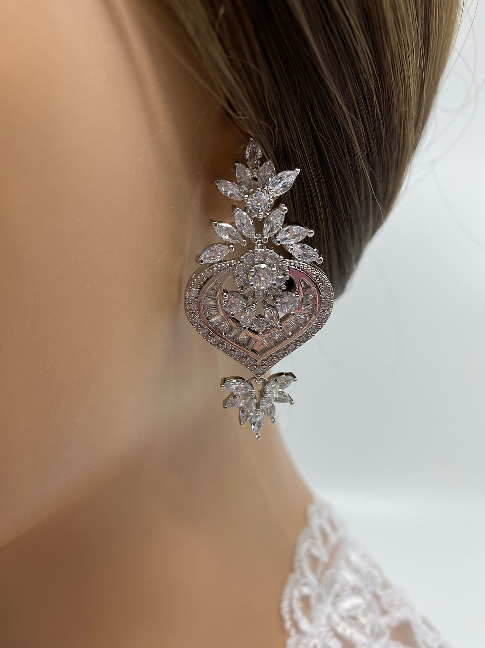 Silver vintage crystal bridal earrings