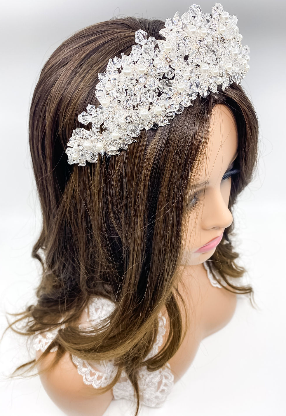 Thumbnail: silver bridal crown and pearls
