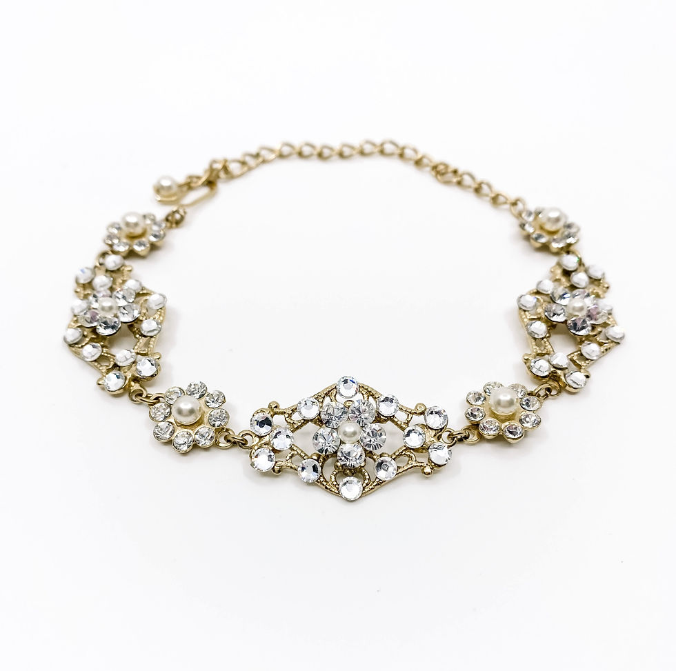 Thumbnail: swarovski crystal and pearl gold bracelet