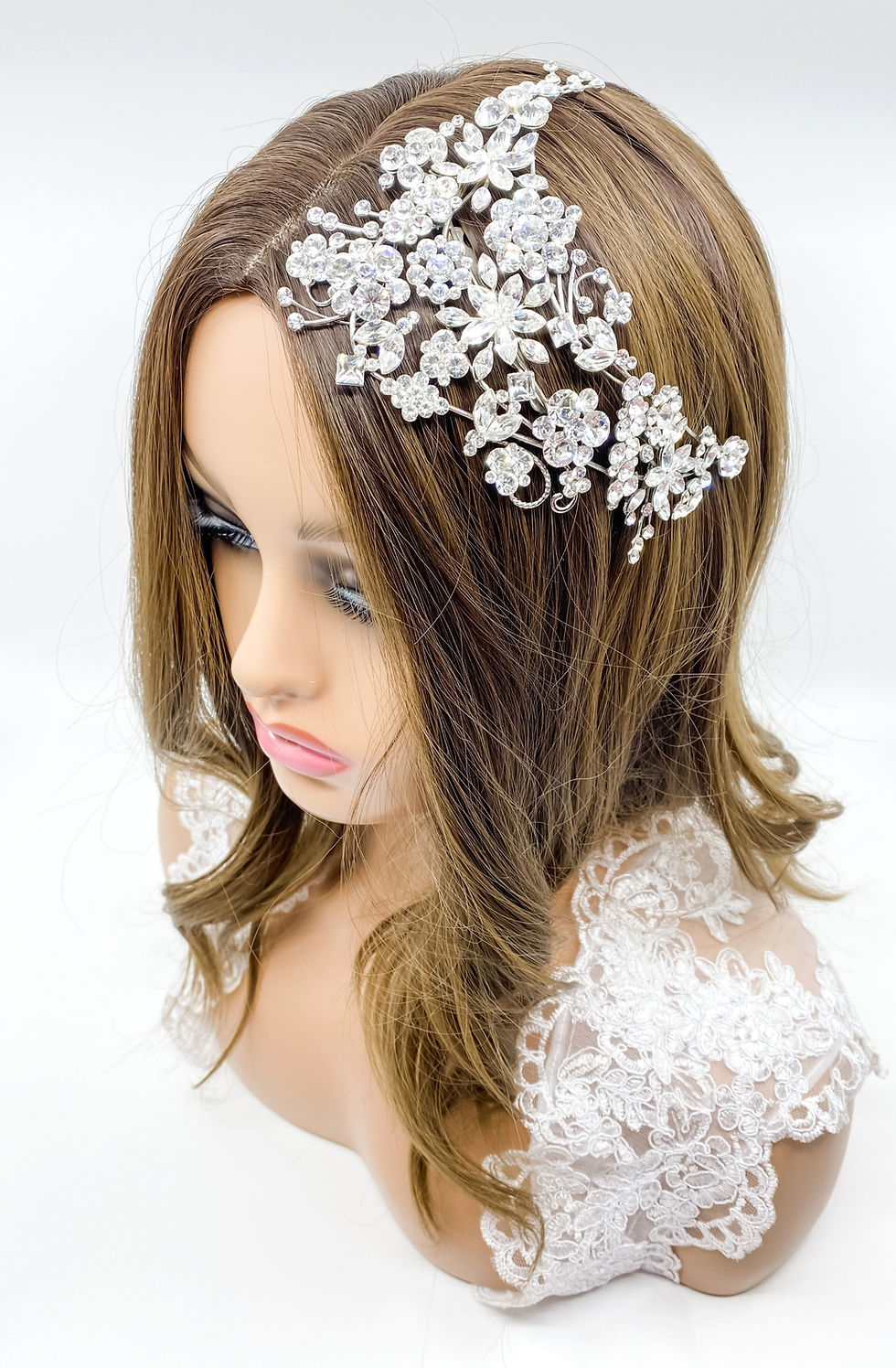 Thumbnail: Statement Swarovski Rhinestone Crystal Silver Bridal Headpiece