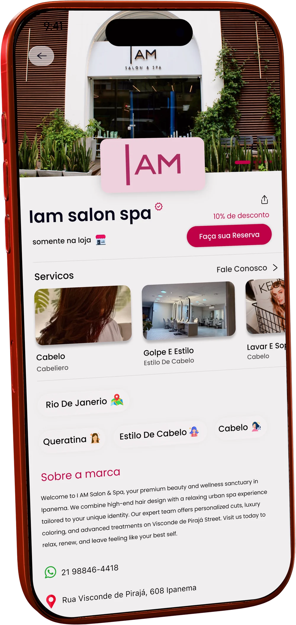 Vitrine da loja IAM Salon & Spa dentro do app VÓRA