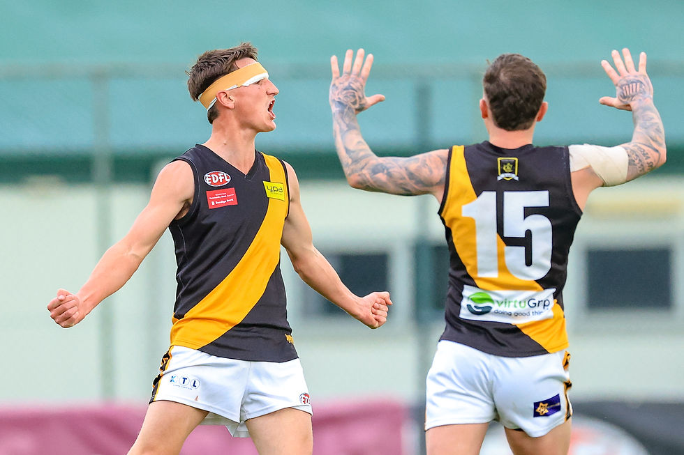 Lawson Johnson-Schollick celebrates a goal during our 2026 Division Two Senior Men’s Grand Final victory. Photography - Moments by Shaun