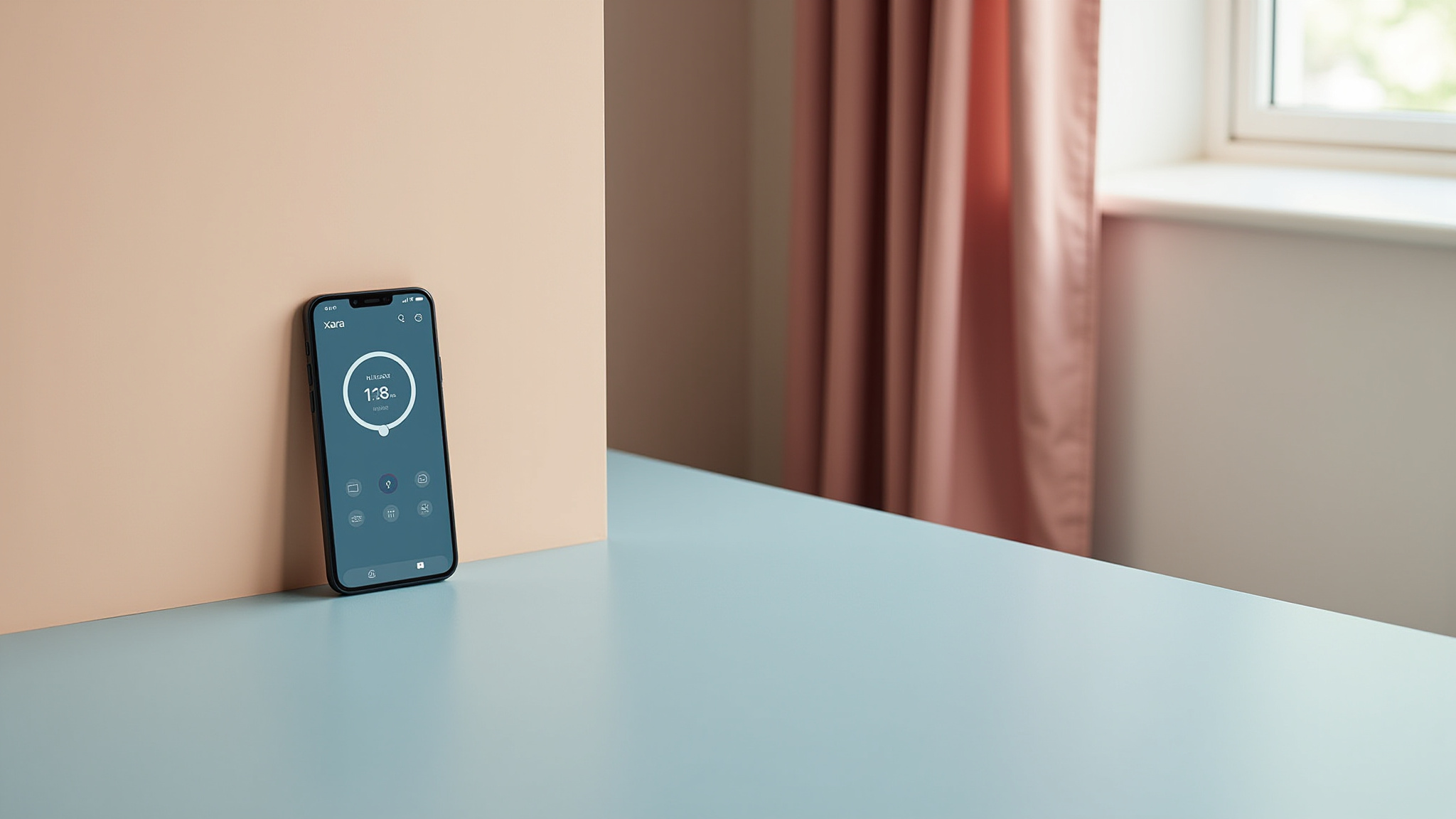 Cell phone leaning against the wall with app open