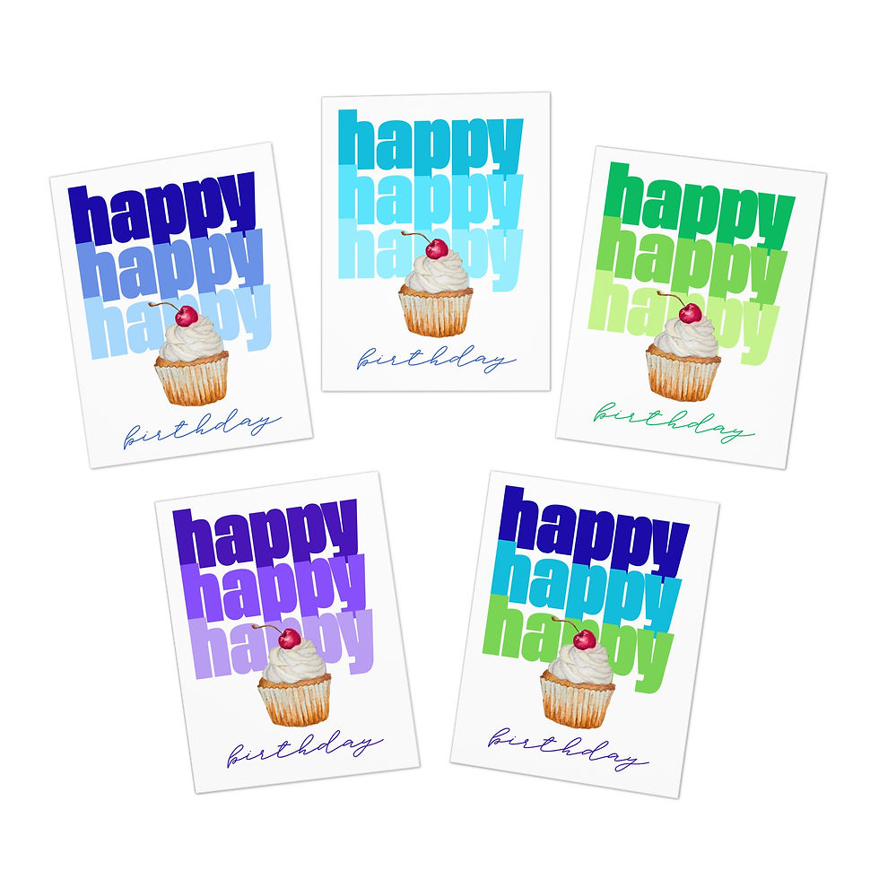 Thumbnail: Happy Happy Happy Cupcake — Birthday Cards | 5-pack Bundle 