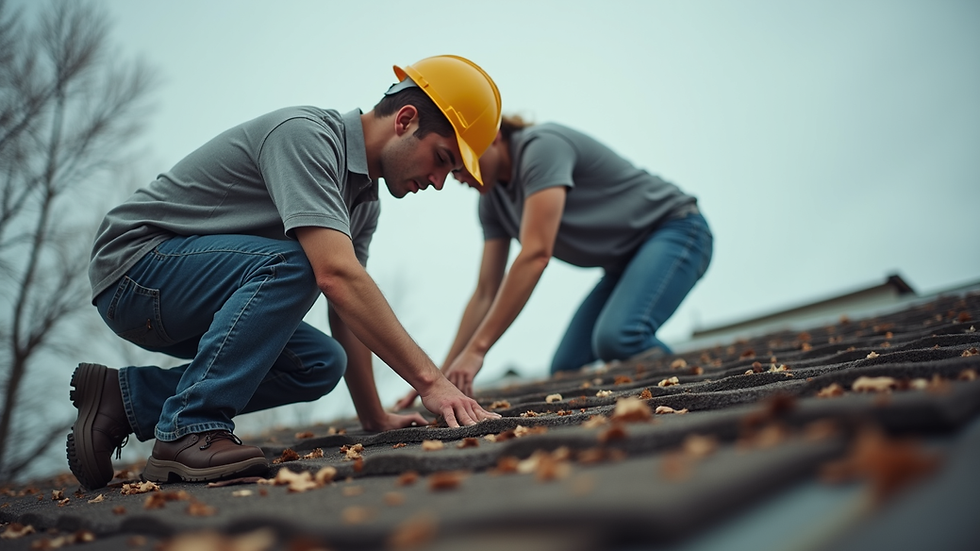 Eye-level view of a home inspector examining a roof