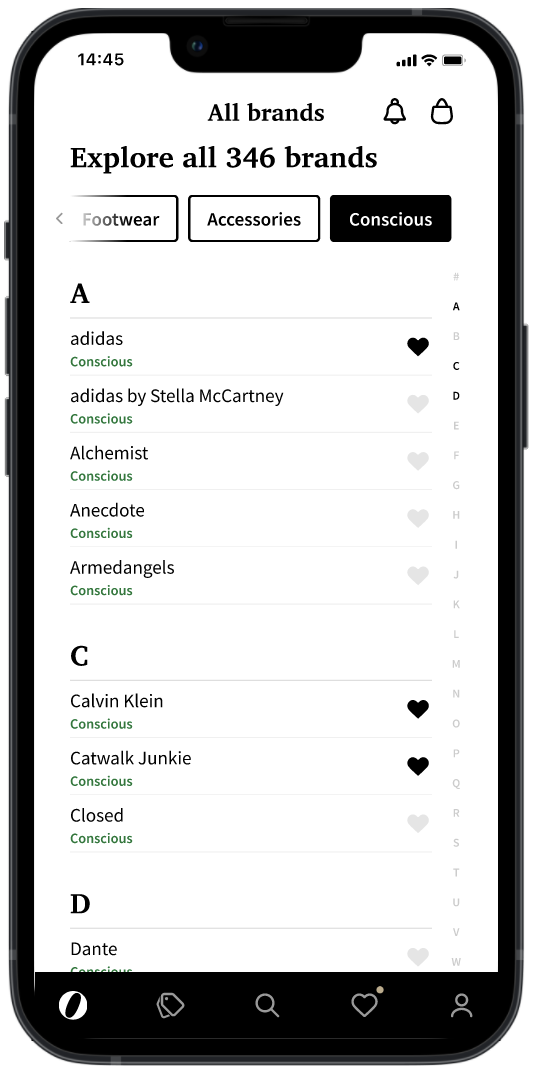 Conscious brand filter — mobile