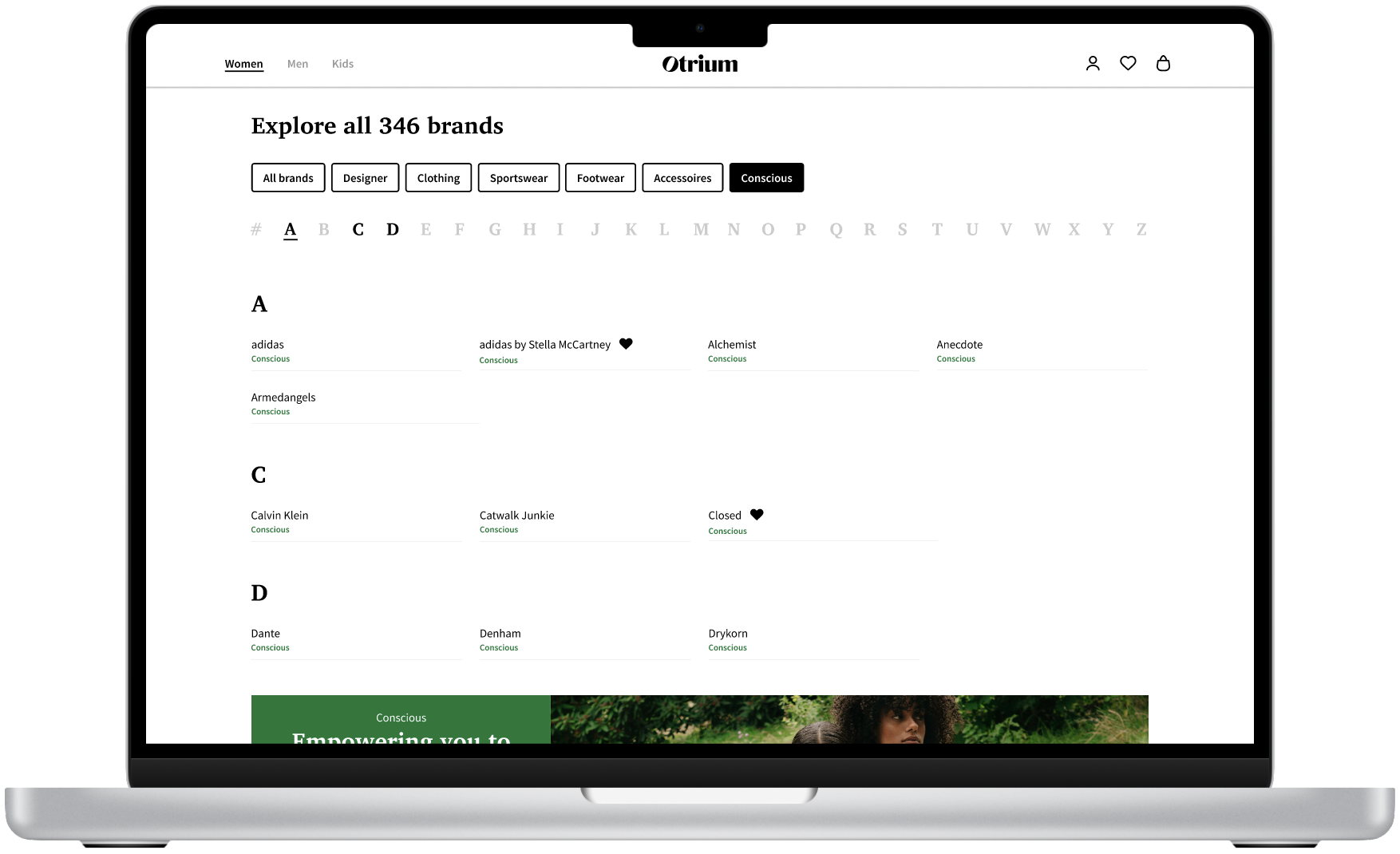 Conscious brand filter — desktop