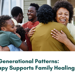 Black family hugging each other in front of their house. 