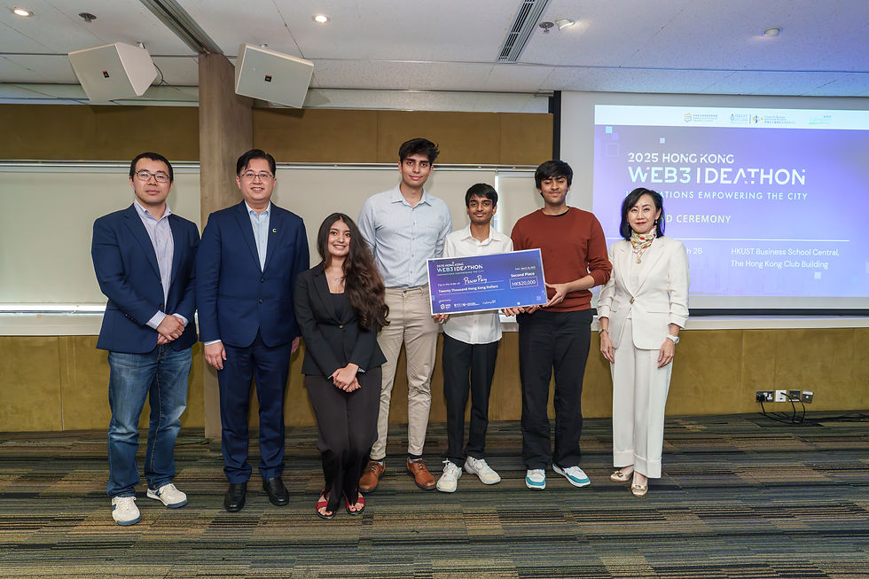 The first runner-up, formed by engineering students from HKUST, Saanvi SHUKLA, Kushaj DWIVEDI, Likithpranai MUKKAMALA, and Antariksh VERMA, with representatives from the competition organizers
