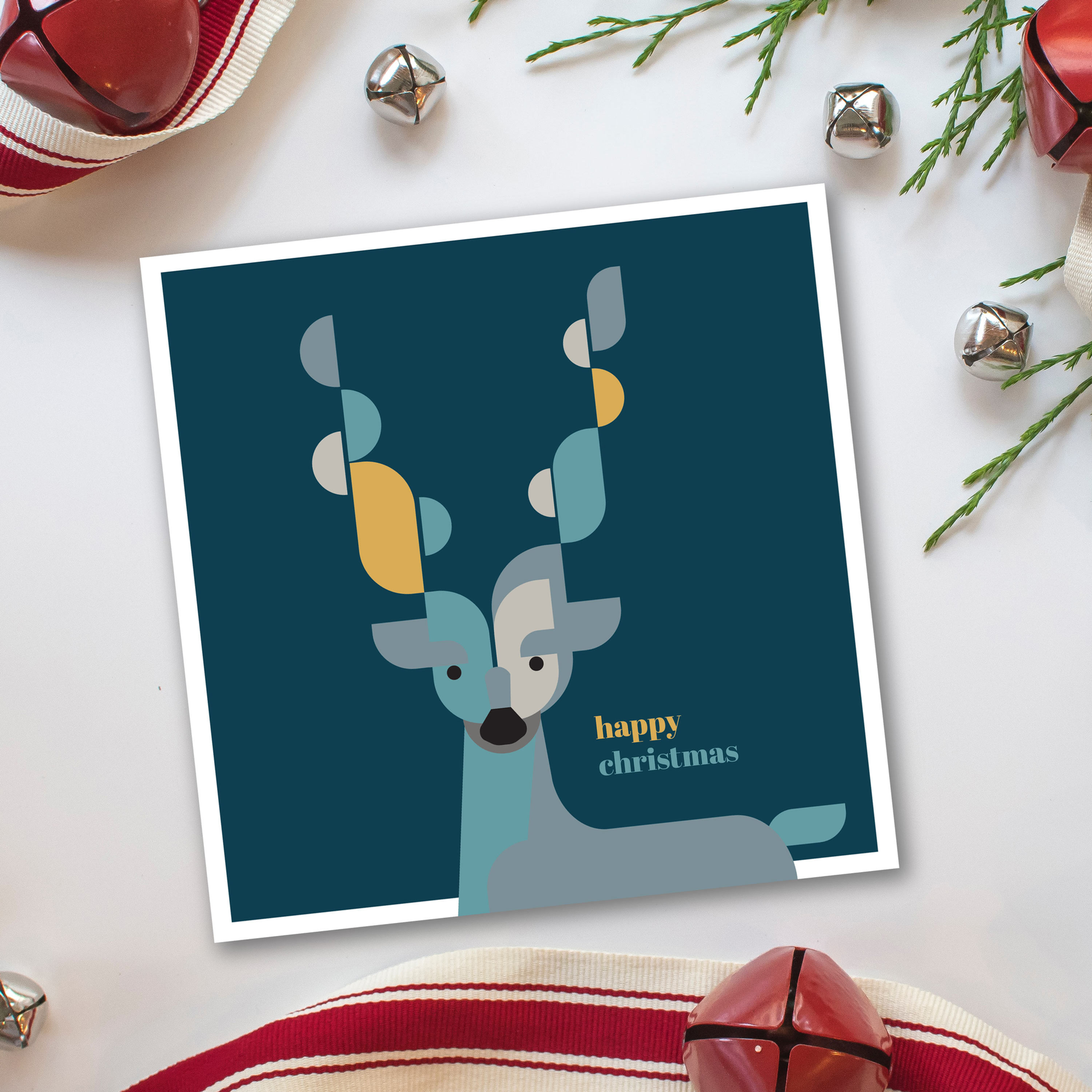 Christmas Reindeer contemporary square card 6-pack or 10-pack