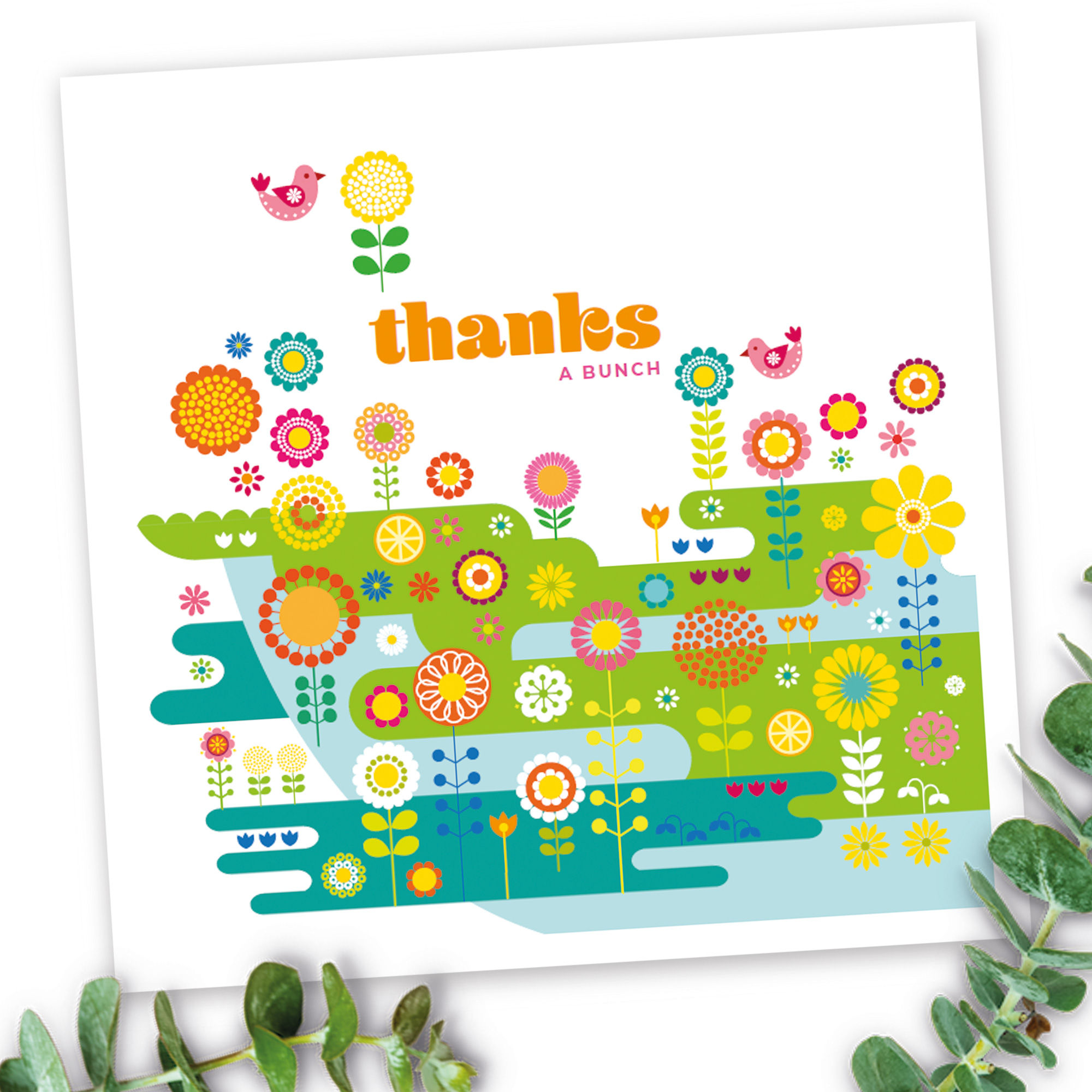 Birds Flower Meadow Thanks a Bunch square card