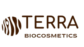 Logotipo de "Terra Biocosmetics" que muestra la palabra "TERRA" en letras mayúsculas destacadas, sobre el texto más pequeño 