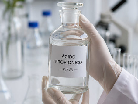 Representación del ácido propiónico, una molécula producida por el microbioma cutáneo que ayuda a mantener el pH de la piel y el equilibrio de la barrera cutánea.