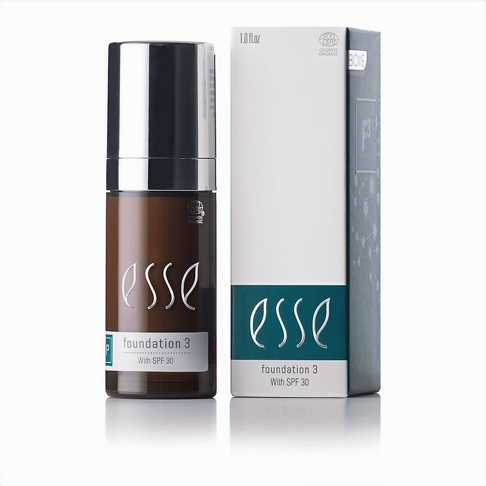 Esse Foundation SPF30, base de maquillaje probiótica con envase y caja del producto.