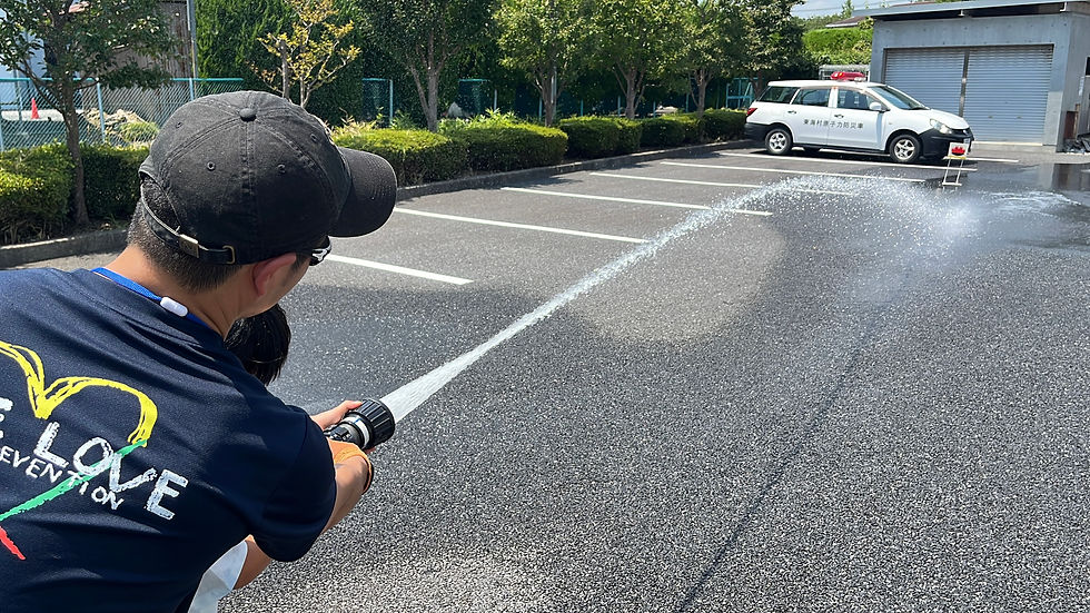 最後は放水体験!