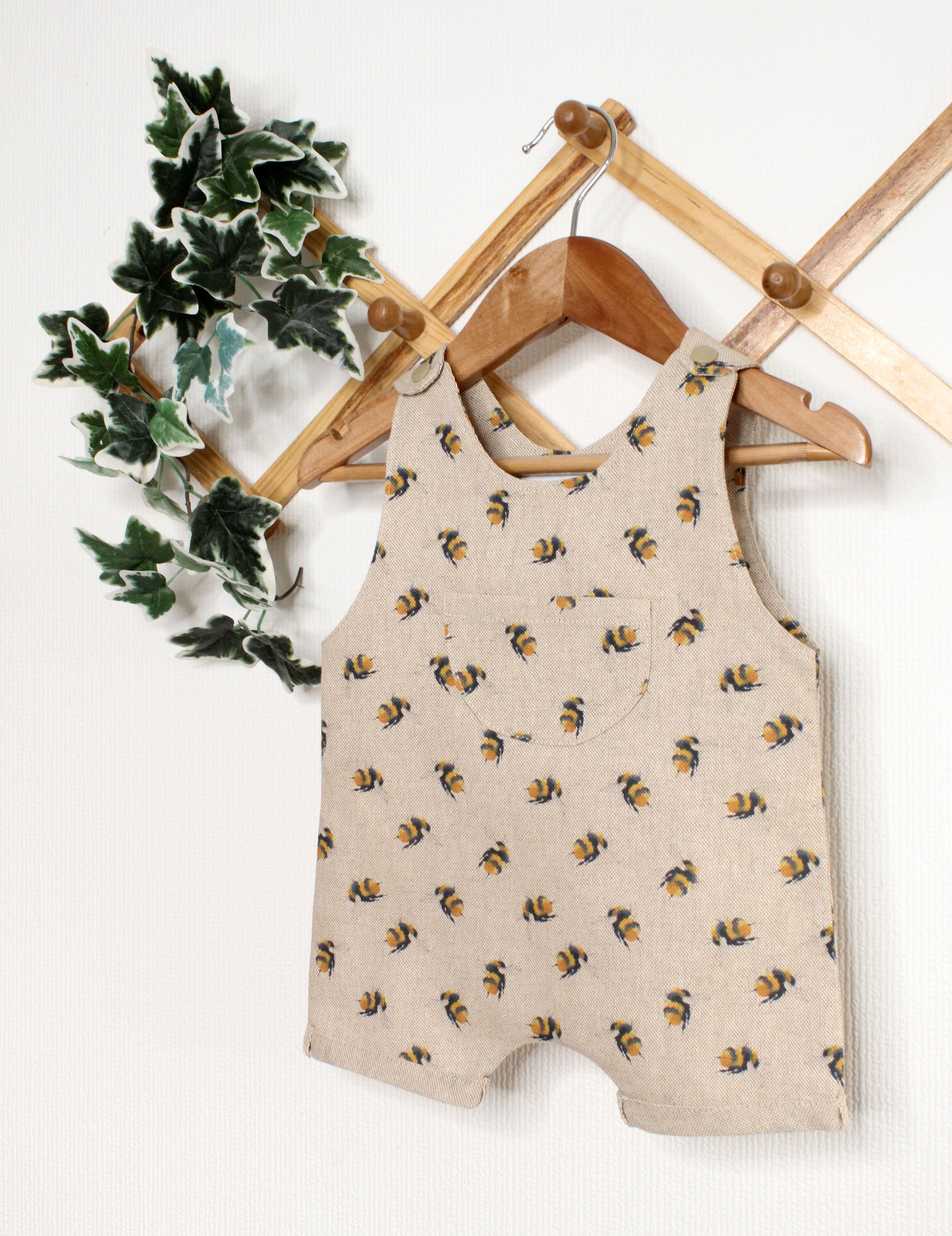 Bumble Bee Print Short Dungarees