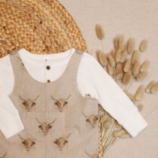 Highland Cow Linen Look Dungarees